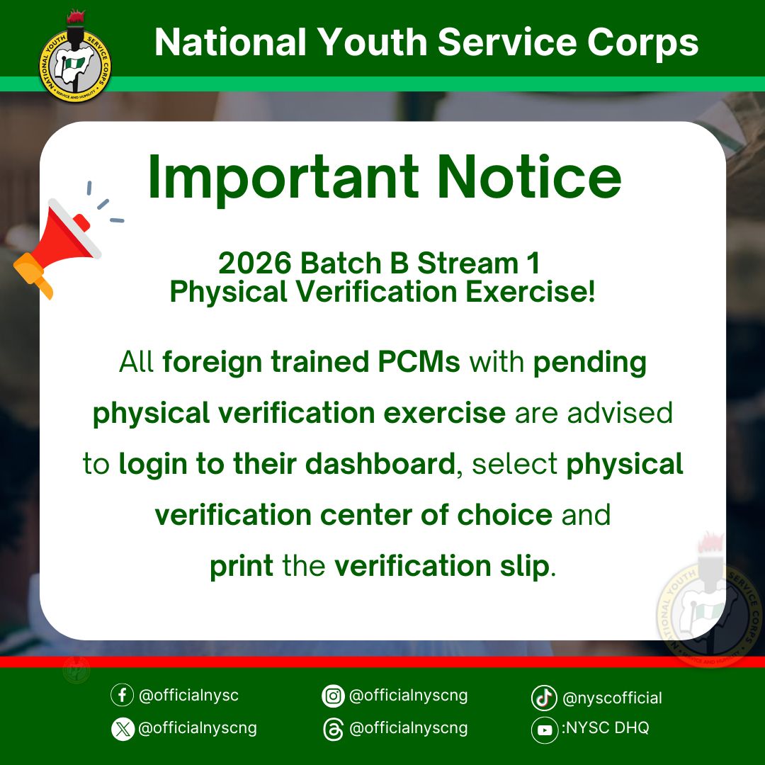 Batch B 2026 NYSC Mobilization Timetable (Stream 1)